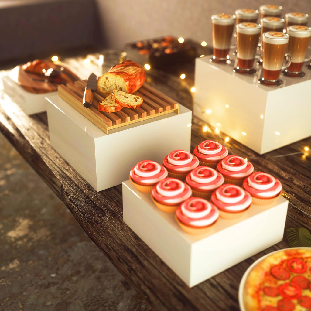 10" Large Buffet Risers with Mini Signs, Table Risers, Buffet Risers and Stands, Acrylic Cube Display Box Riser for