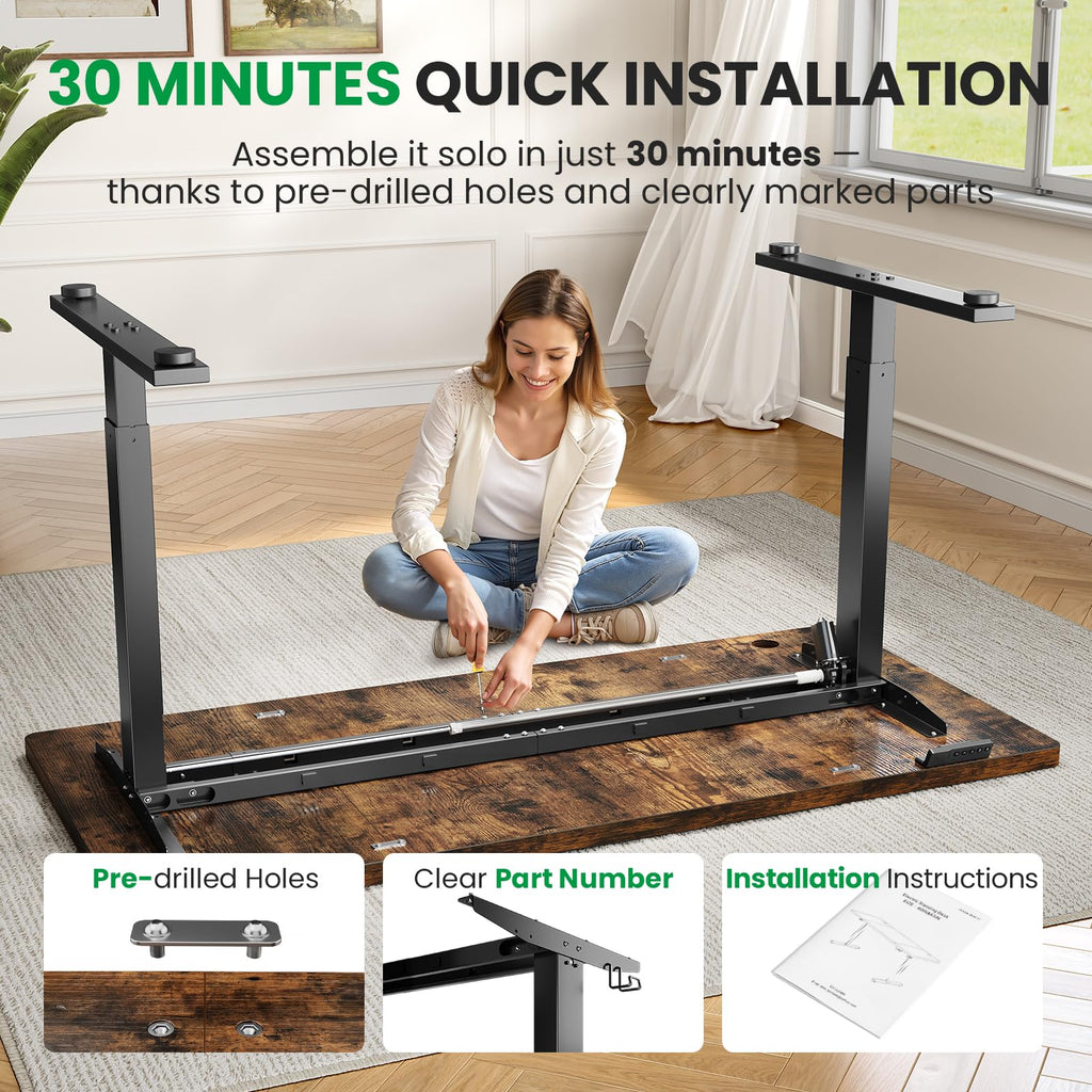 Brown 60x28 In Electric Standing Desk, 1 Inch Thick Tabletop