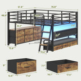 Full Low Loft Bed with Desk,Full Bed Frame with 9 Storage Drawers