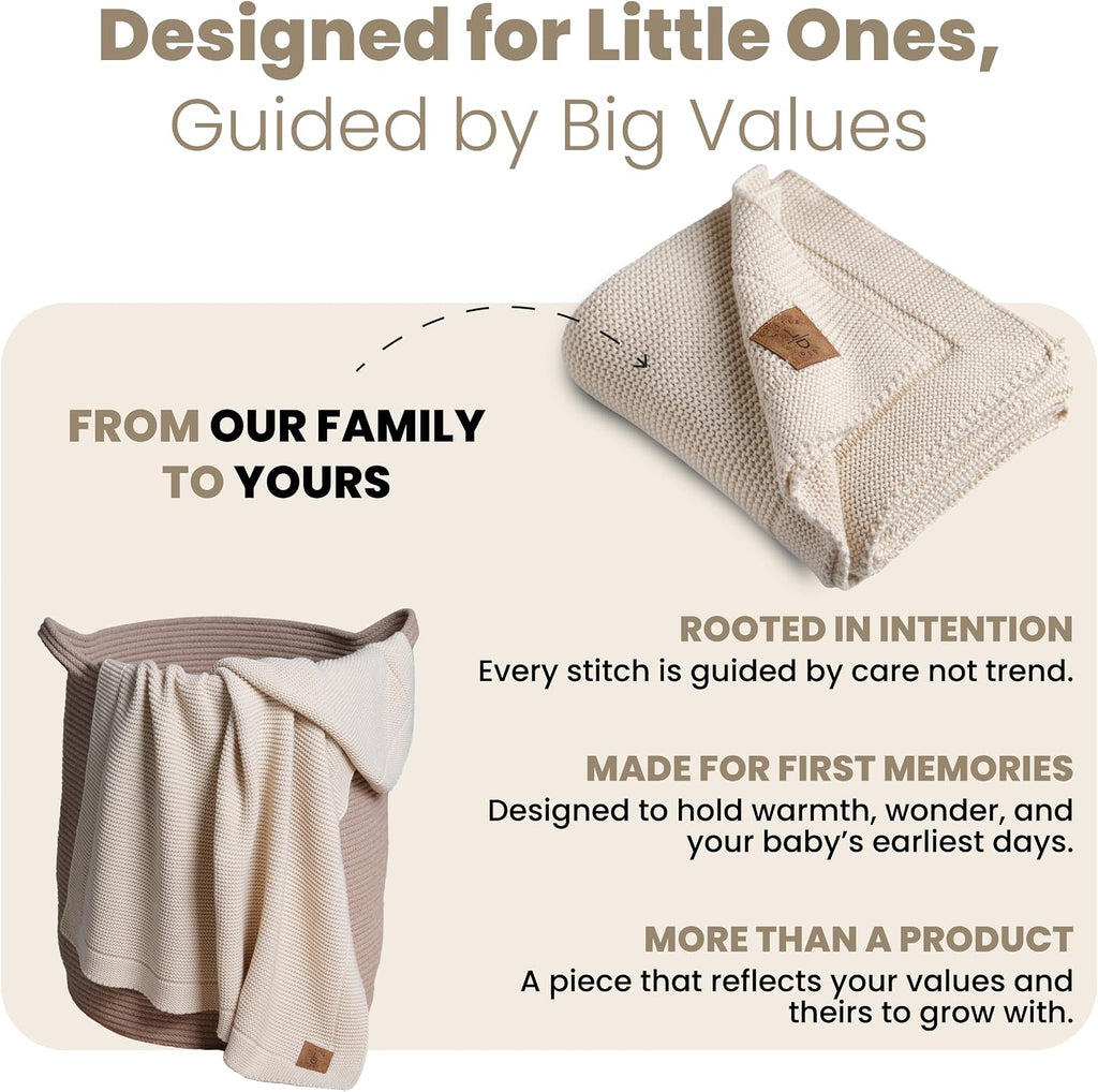100% Organic Cotton Baby Knitted Blanket with Gift Box - Soft Toddler, Crib, Stroller Blanket - Neutral Swaddle