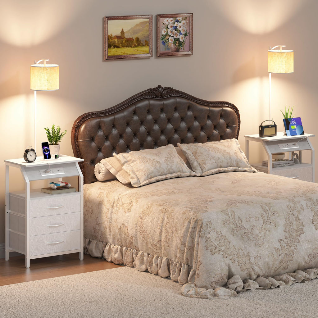 Floor Lamp with Table, Nightstand with Charging Station, Floor Lamp Table with 3-Color Temperature Bulb, Bedside