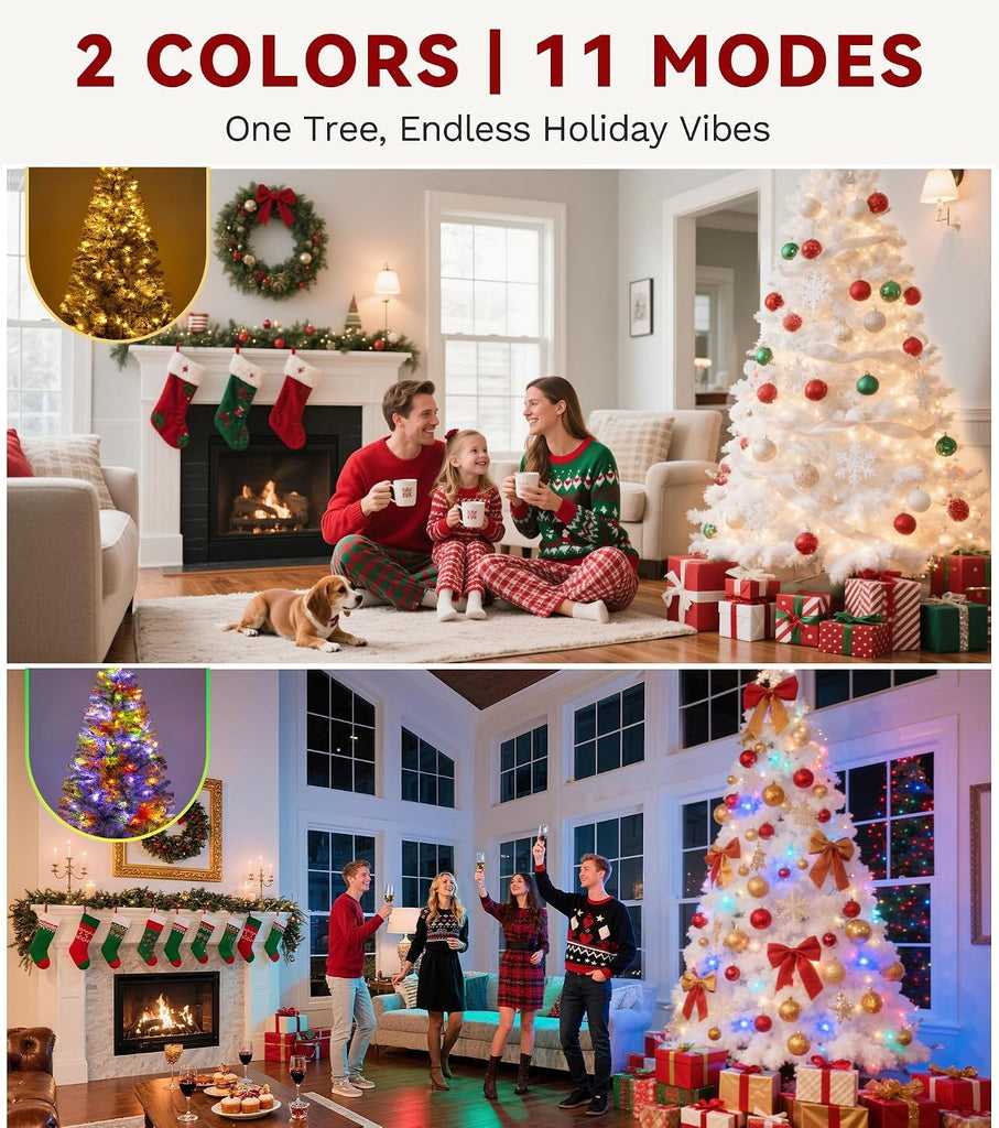 9ft Prelit Snow Flocked Christmas Tree with LED & Pine Cones