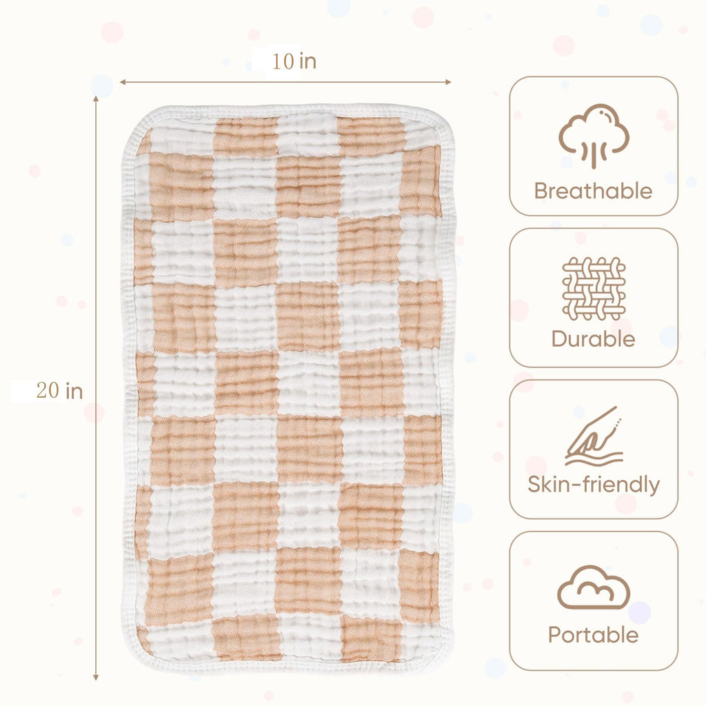 Muslin Burp Cloths 20"x10" Baby Burp Cloths 5-Pack(5, Coffee & Pink)