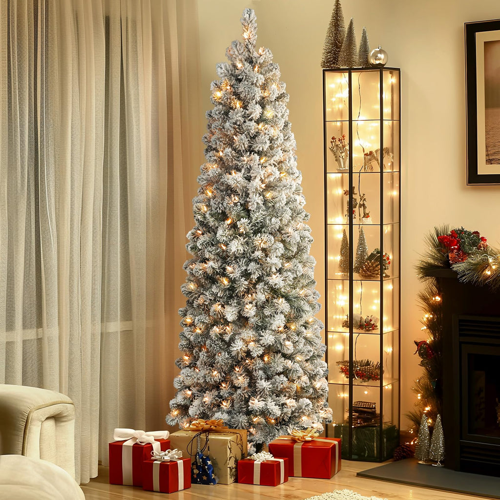 5ft Prelit Snow Flocked Artificial Slim Pencil Christmas Tree