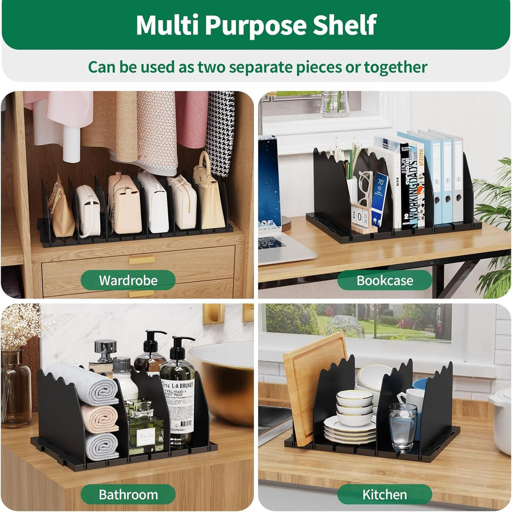 Shelf Divider for Closet, 2 Pcs Adjustable Purse Organizer, Black