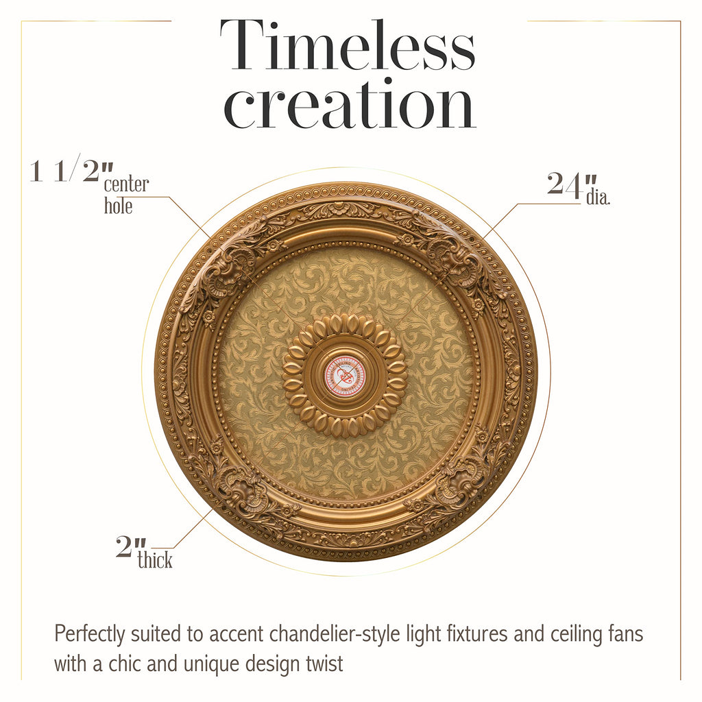 Golden Leaf Chandelier Ceiling Medallion and Fan Medallion, 24 Inches