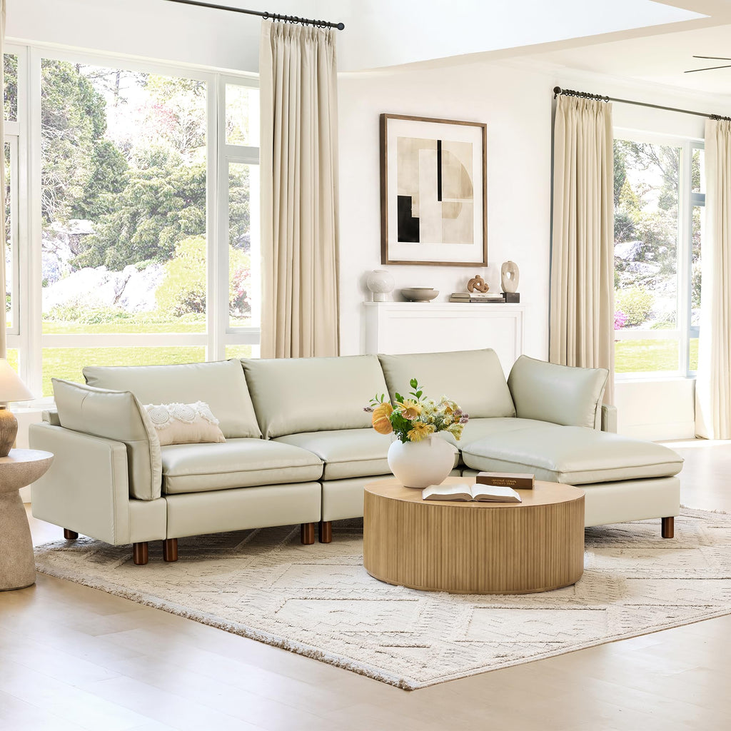 127" Leather Super Large Sectional Couches, Modular Sofa, Premium Genuine Leather Sofa, Down Filled, High Density
