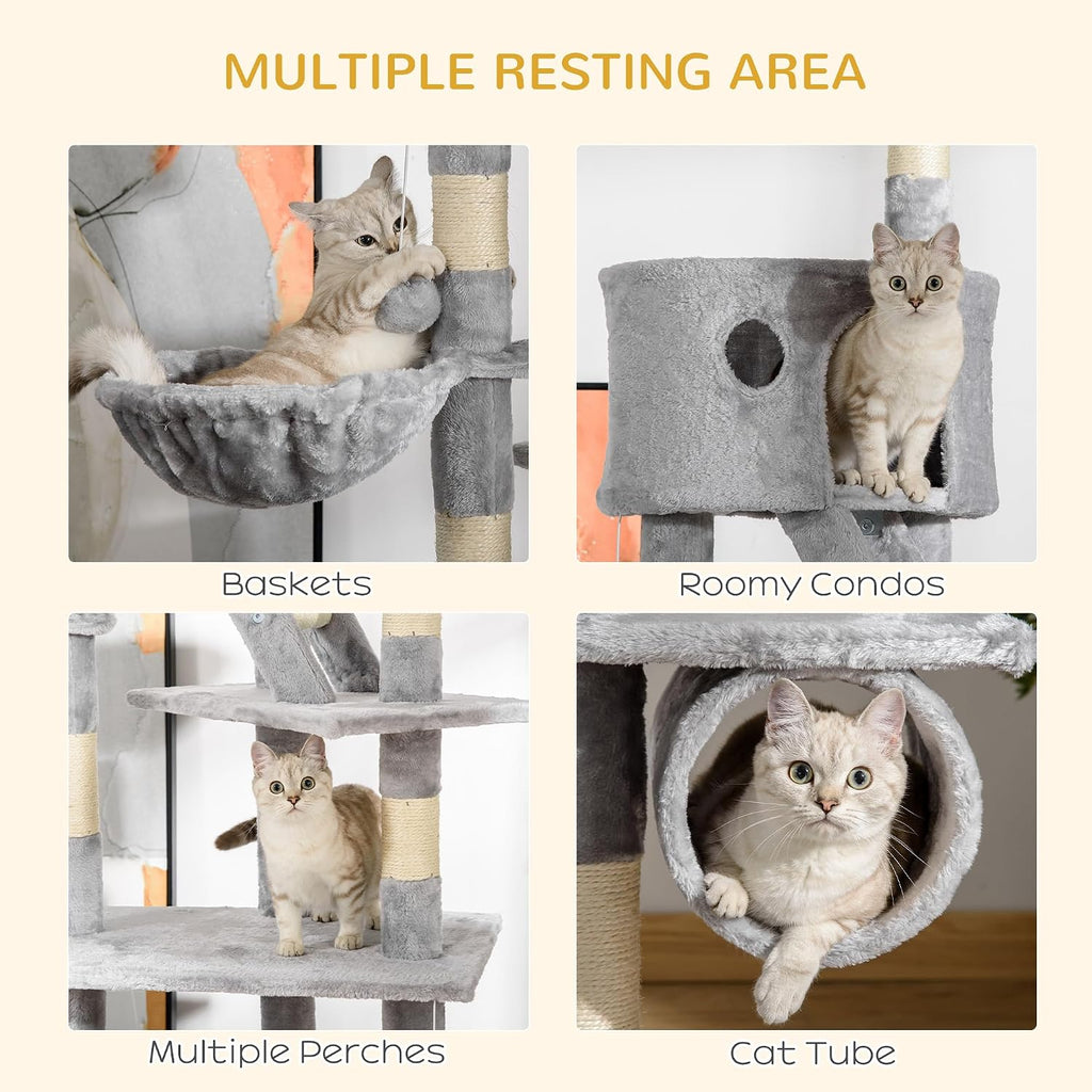 Floor to Ceiling Cat Tree, 94.5-102.5 inch Adjustable Height Cat Climbing Tower with Scratching Posts, Condos