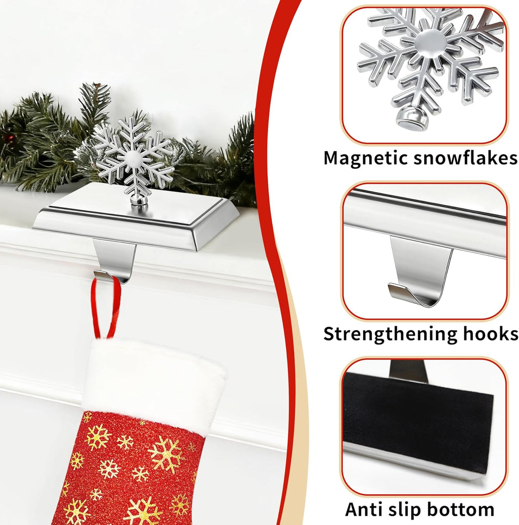 Set of 4 Metal Christmas Stocking Holders for Mantle,Heavy Duty Weighted Stocking Holders for Mantle,Silver 3D