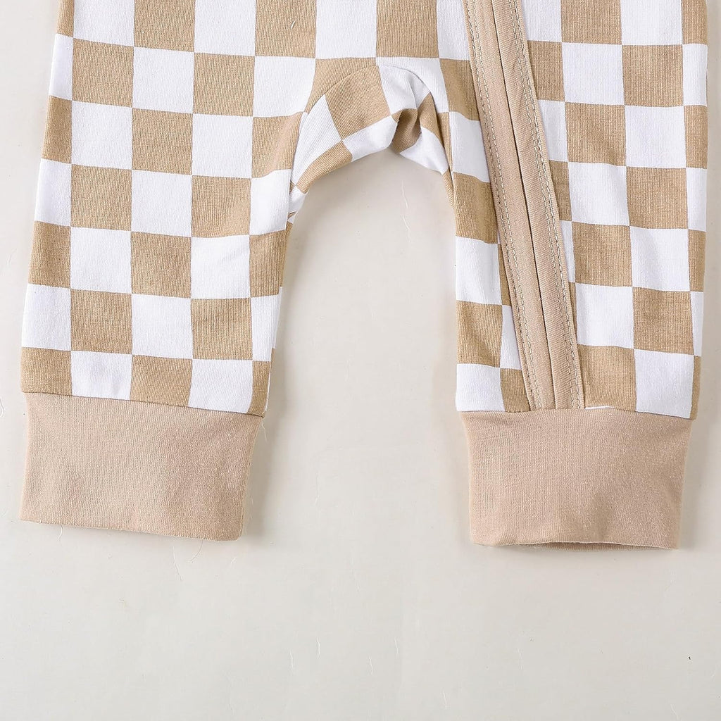 Newborn Baby Boy Girl Clothes Checkered Long Sleeve Zipper Romper Jumpsuit One Piece Bodysuit Fall Winter Outfit