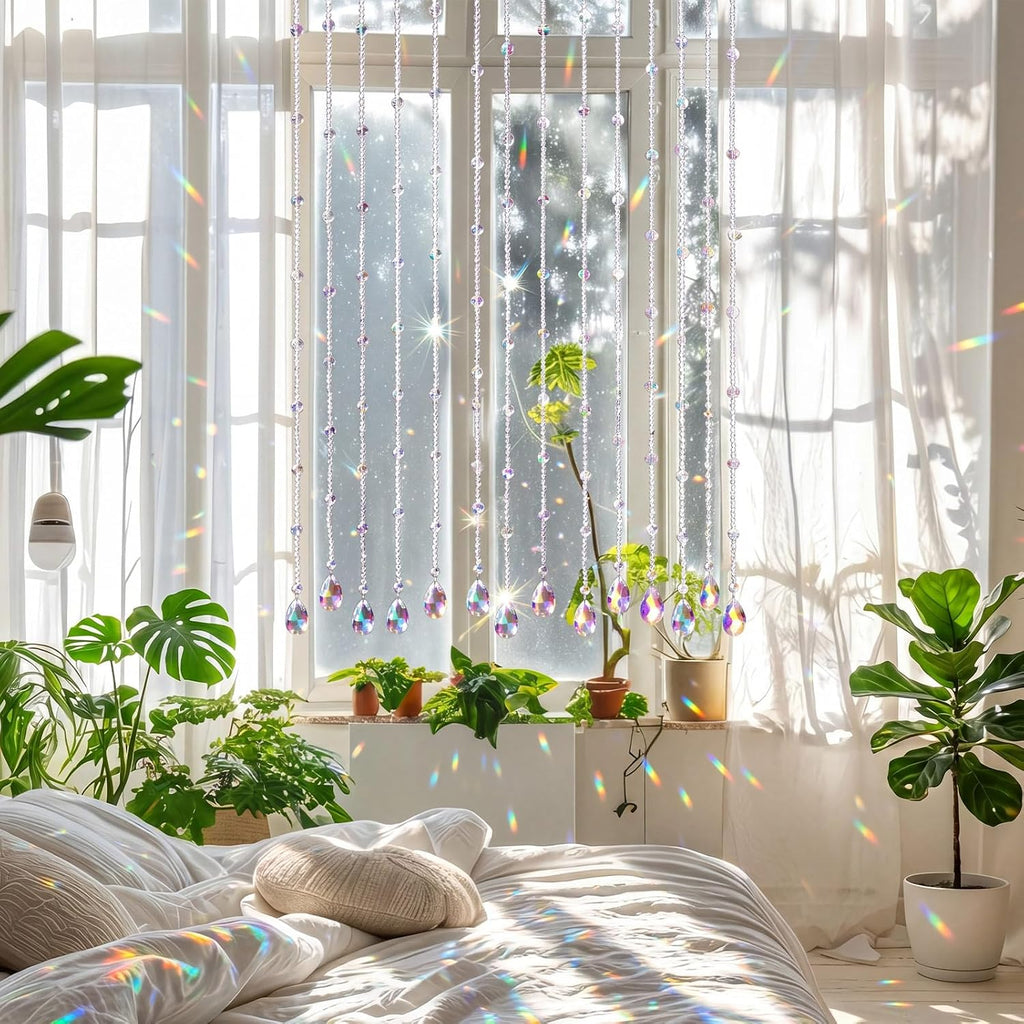 12 Pcs Crystal Garland Strands Colorful Crystals Suncatcher Hanging Suncatcher with Chain Pendant Ornament for Window