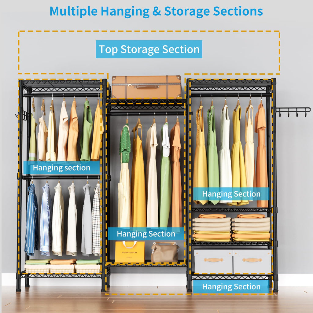 Heavy Duty Clothes Rack Wardrobe with Adjustable Wire Shelves