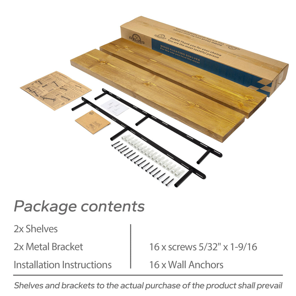 48 inch Floating Shelves, Solid Pine Wood, Set of 2