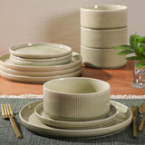 Solana Coast 12 Piece Stoneware Reactive Glaze (Service for 4) Ceramic Plates and Bowls Modern Shape Embossed