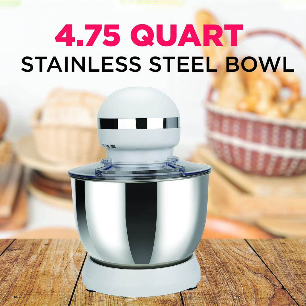 Retro Electric Stand Mixer, 4.75 Quart / 4.5L, 8 Speeds with Whisk, Dough Hook, Flat Beater Attachments, Splash Guard