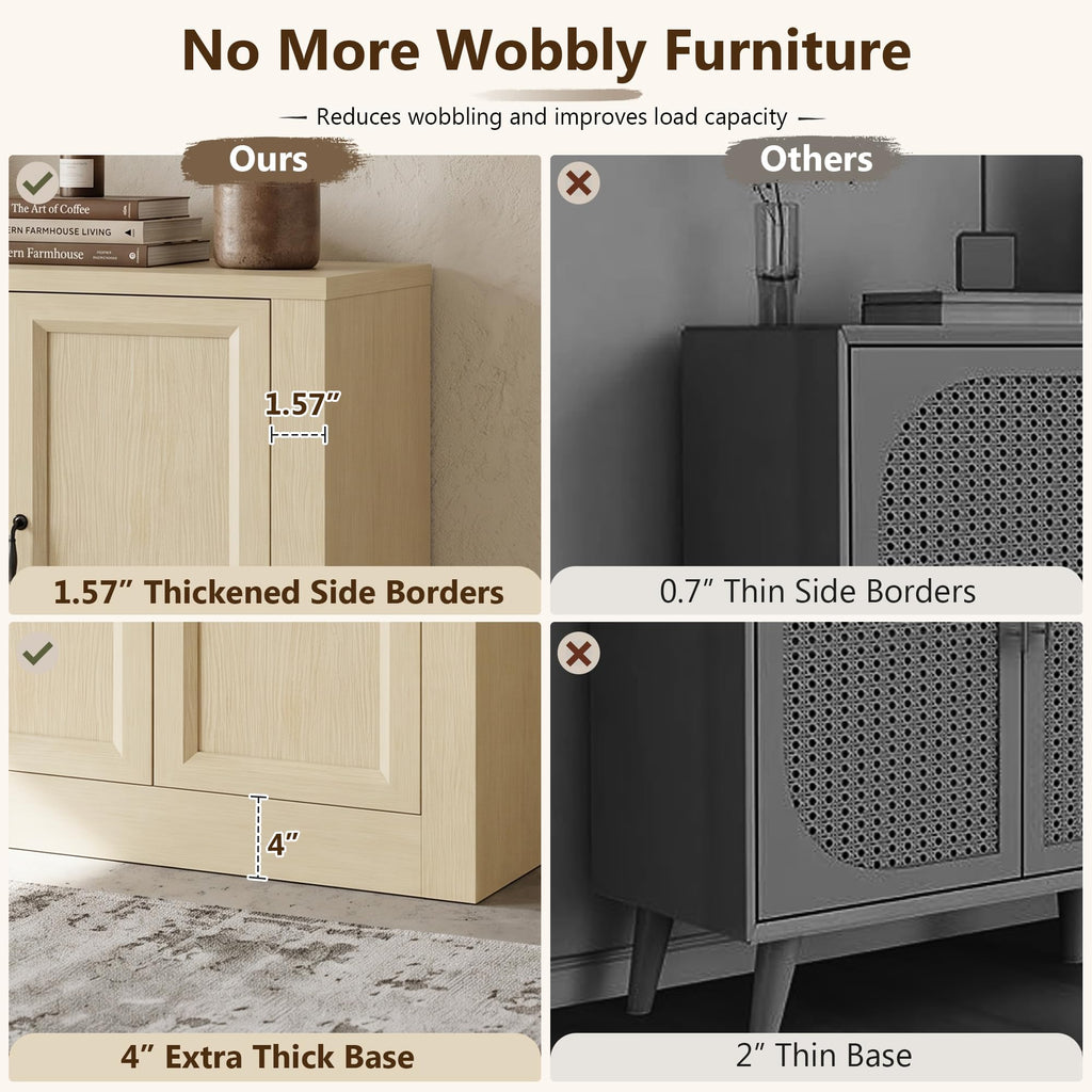 118" W Modern Buffet Cabinet, Modular Sideboard Cabinet with Baseboard Design & Adjustable Shelves, Sturdy Wood