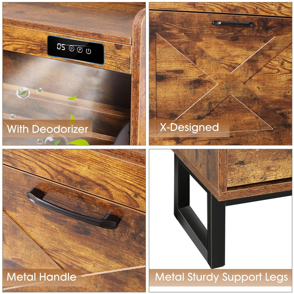 Shoe Cabinet with Deodorizer & 4 Flip Drawers, Shoe Cabinet Storage, Freestanding Shoes Organizer Cabinet with Metal