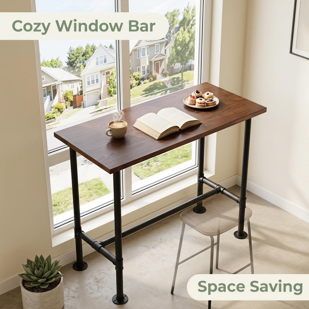 Industrial 41.3inch Height Bar Table Vintage Pipe Design Bistro Table Rustic Kitchen Dining Breakfast Desk Farmhouse