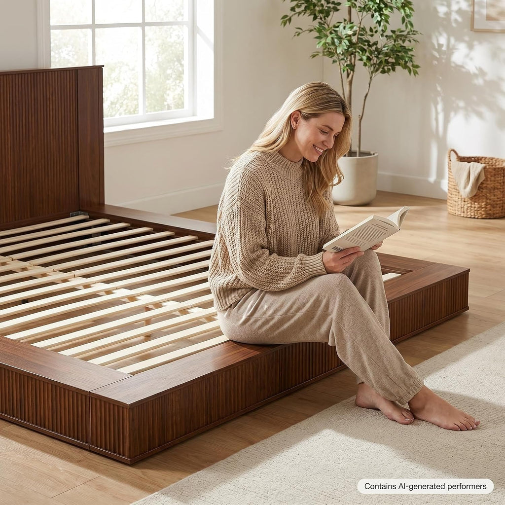 Mid-Century Floor Wooden Bed Frames