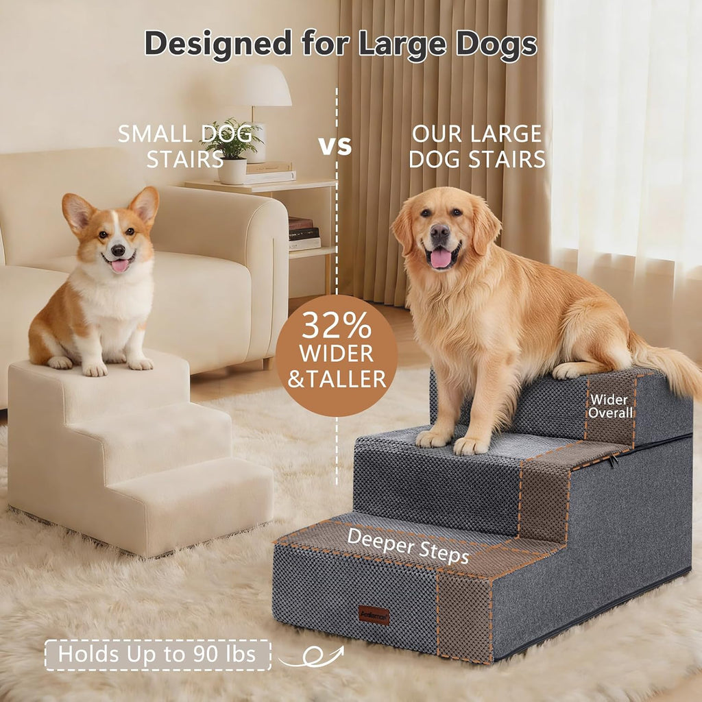Dog Stairs for Large Dogs 18" H, Extra Wide Pet Steps for Couches & Beds