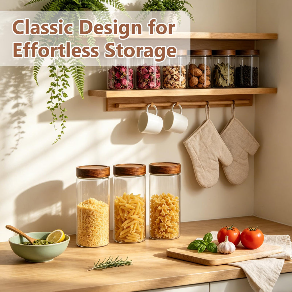 46 fl.oz Glass Jars with Airtight Lids, Food Storage Jars 3Pcs