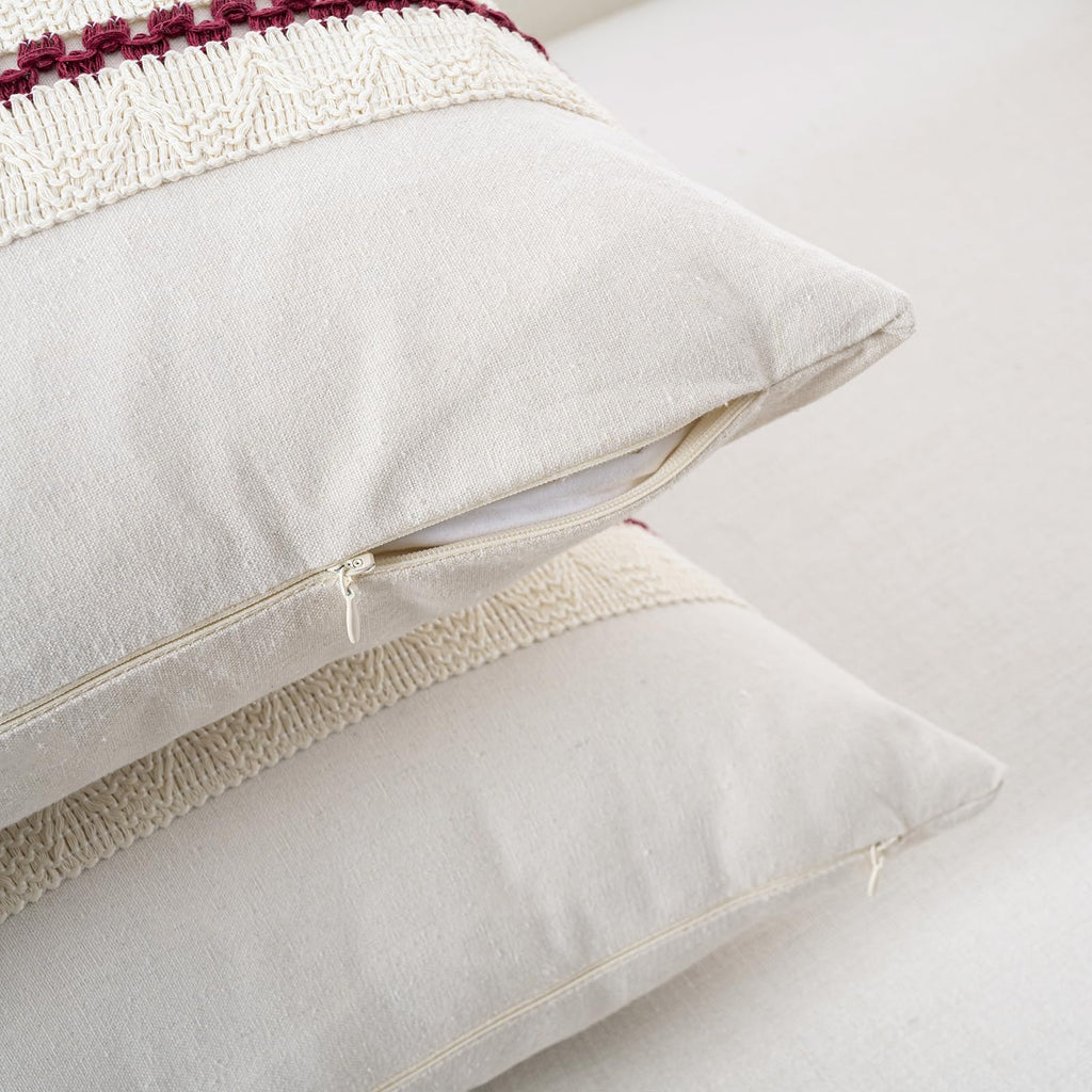 Set of 2 Burgundy Boho Decorative Throw Pillow Covers 20x20 Inch for Couch Bed Sofa, Aesthetic Modern Farmhouse