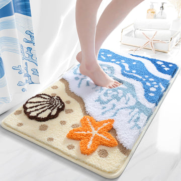 Beach Theme Bathroom Rug Beach Colorful Coastal Bath Mat 18 x 26 in