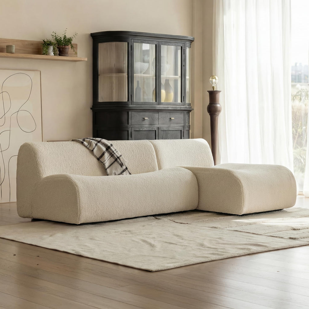 Boneless 3 Seater Sofa with Chaise, 92" Modular Sectional Couch, Reversible L-Shaped Couches with Deep Seat, White