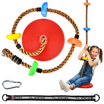 Tree Swing Kids Climbing Rope with Platforms Disc Swing, Red