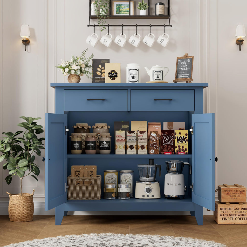 Farmhouse Kitchen Storage Cabinet, Small Buffet, Coffee Bar, Blue