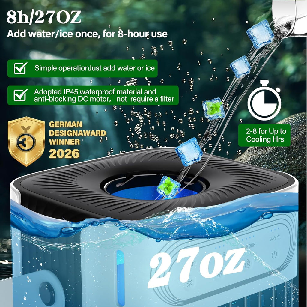 Portable Air Conditioners Cooling Fan, 800ml Mini Air Conditioner Portable AC Unit with 3 Cool Mist & Speeds