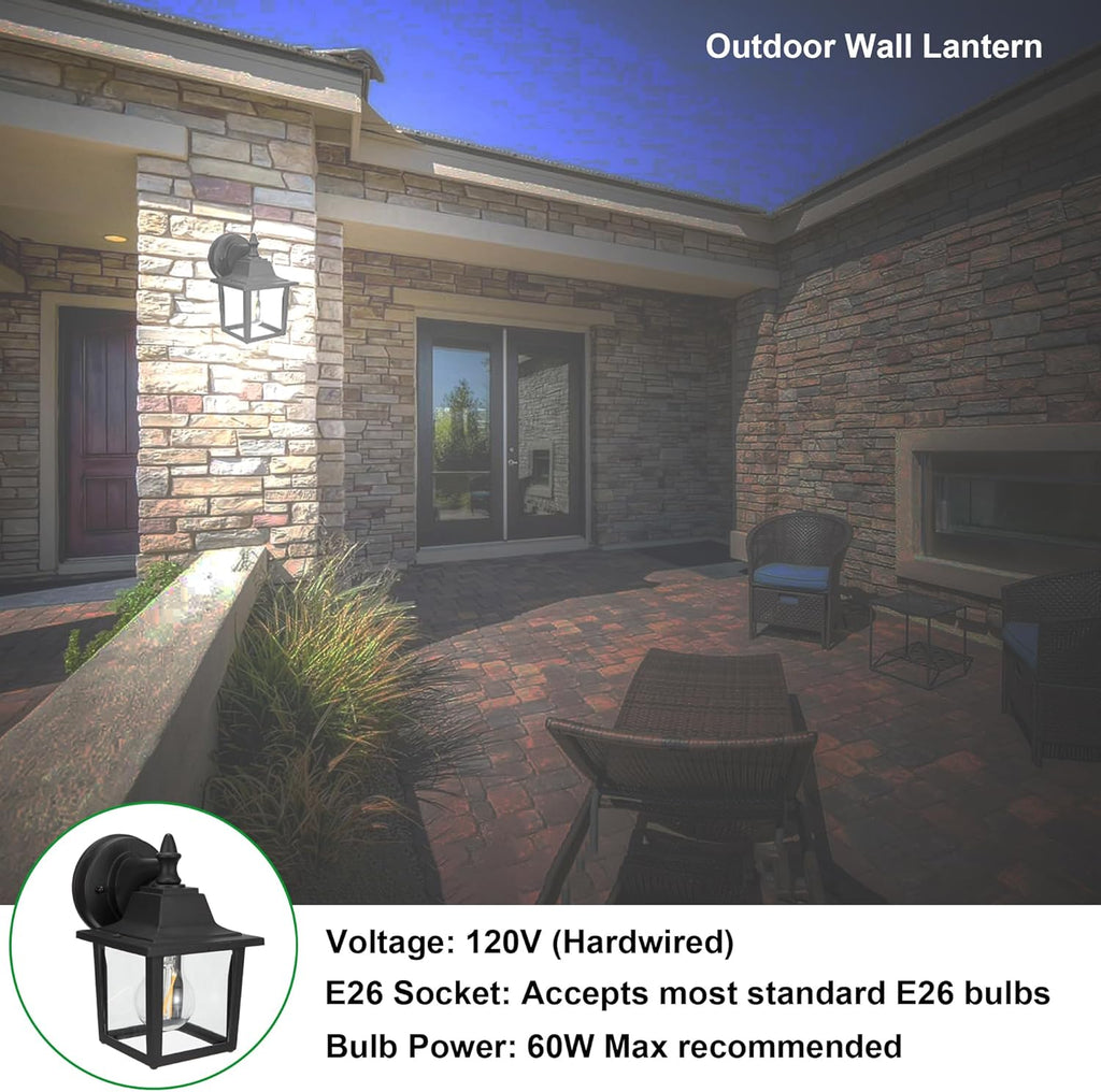Outdoor Wall Lantern, Wall Sconce as Porch Lighting Fixture, E26 Medium Base 60W Max., Aluminum Housing Plus Glass