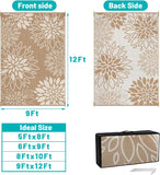 Waterproof Outdoor Rug 9x12 for Patios, Floral Reversible Plastic Straw Rug Patio Mat, Indoor Outdoo