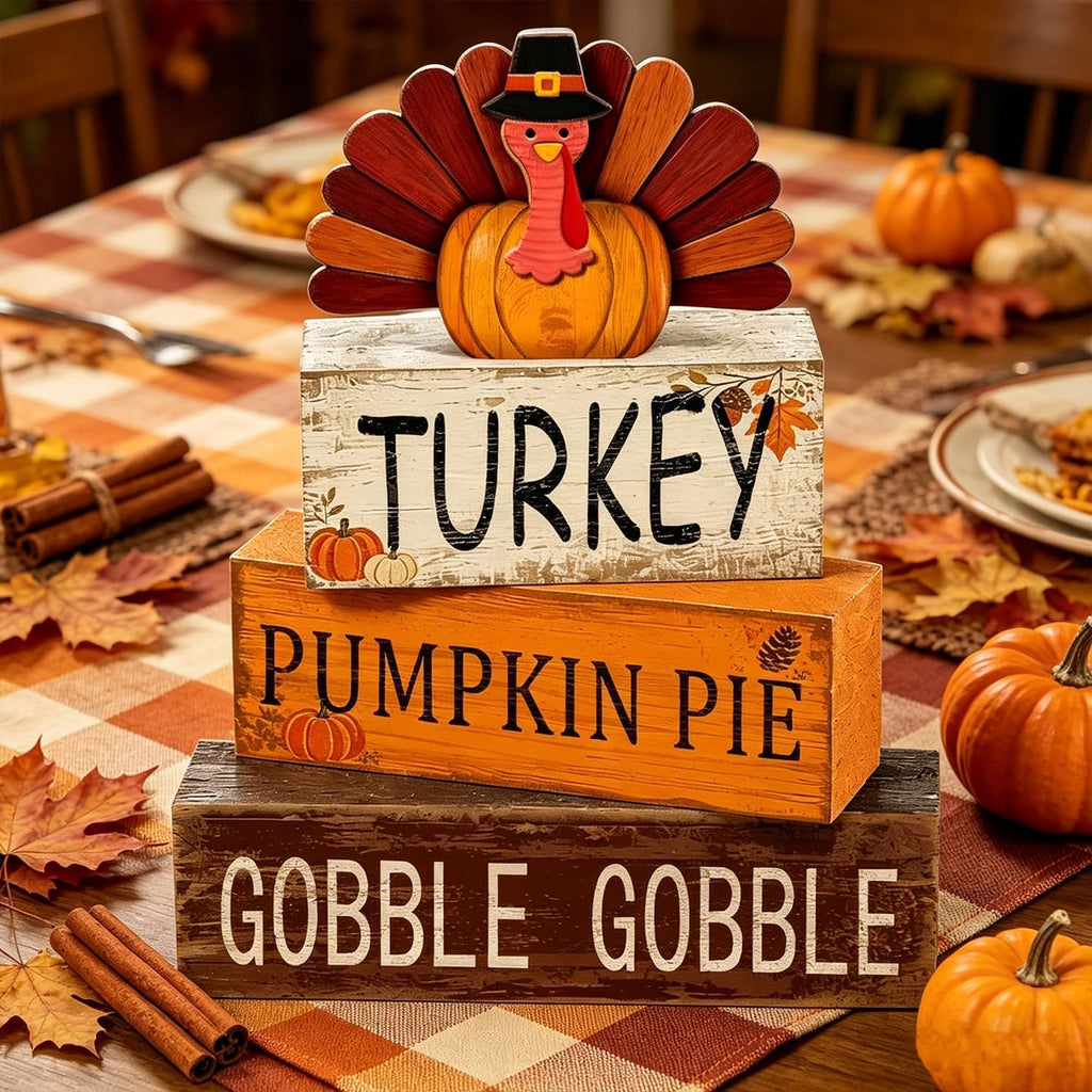Turkey Fall Thanksgiving Decor, Fall Decorations - Set of 4