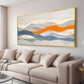 Large Blue And White Gold Framed Abstract Wall Art Prints 29"×58" tripe Canvas Wall Art Decor Abstract Aesthetic Wall