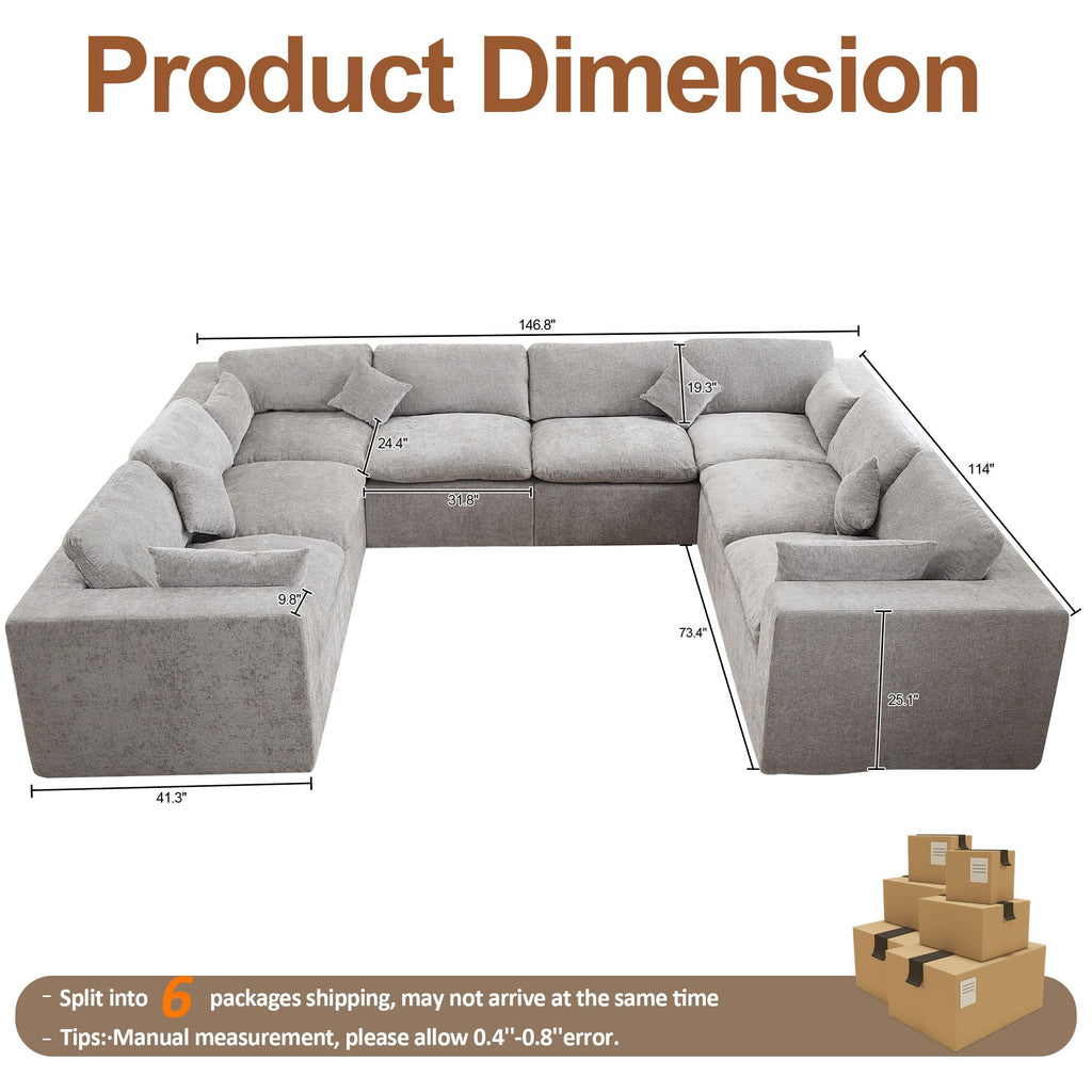 146''Cloud Boneless Sectional Couch, Modular Sectional Sofa Deep Seat, Oversized Upholstered Convertible Comfy 8