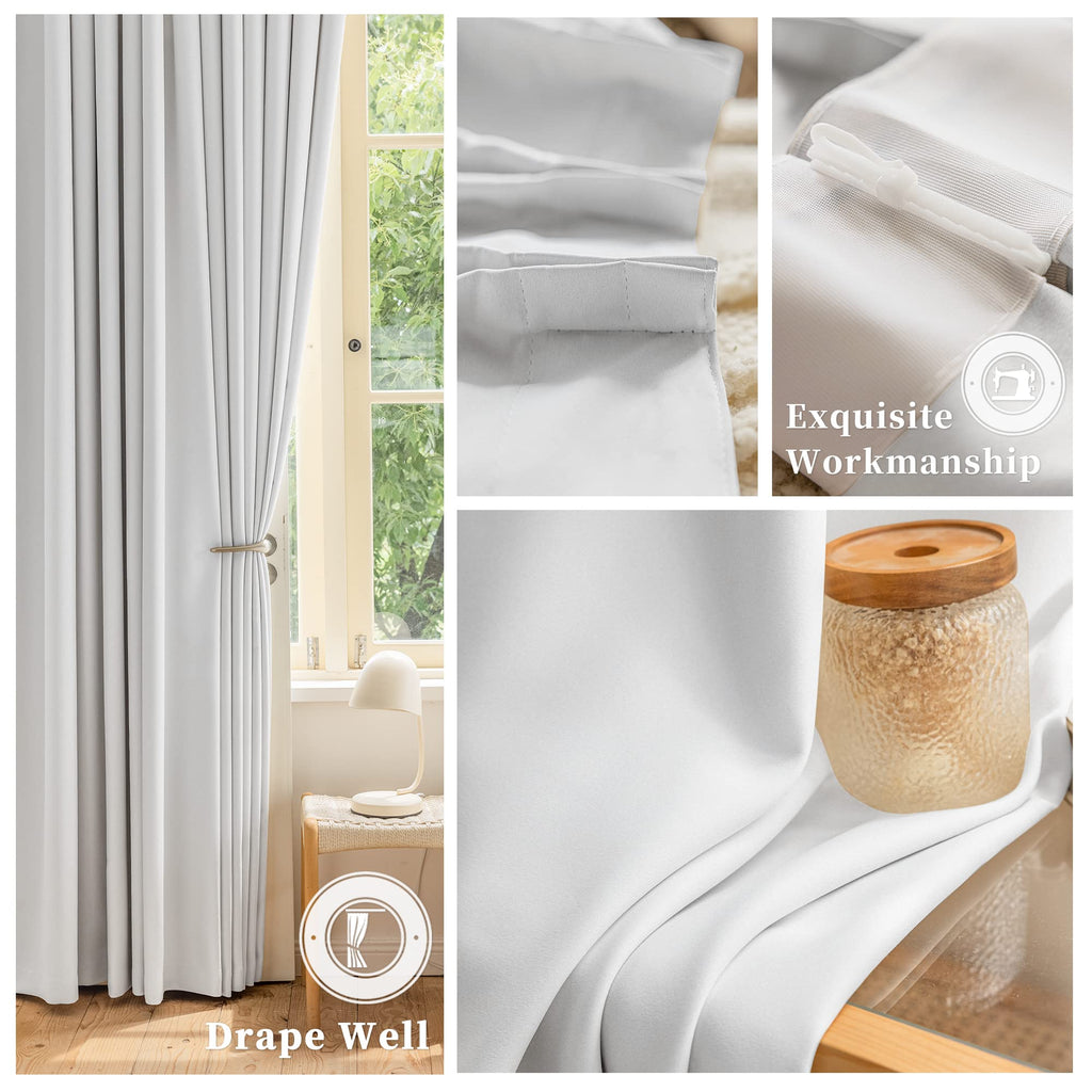 Room Darkening Pinch Pleat Curtain with Tieback for Small Window, Thermal Insulated Patio Door Panel Pleated Drape