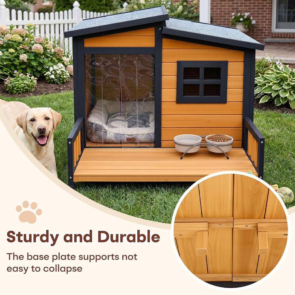Large Dog House Outdoor Elevated Wooden Dog Kennel with Porch Brown 39"