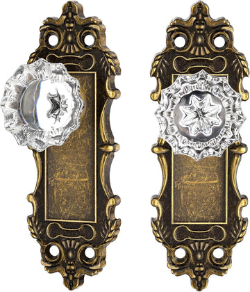 2 Pack Crystal Glass Dummy Door Knobs Interior, Antique Brass Bronze
