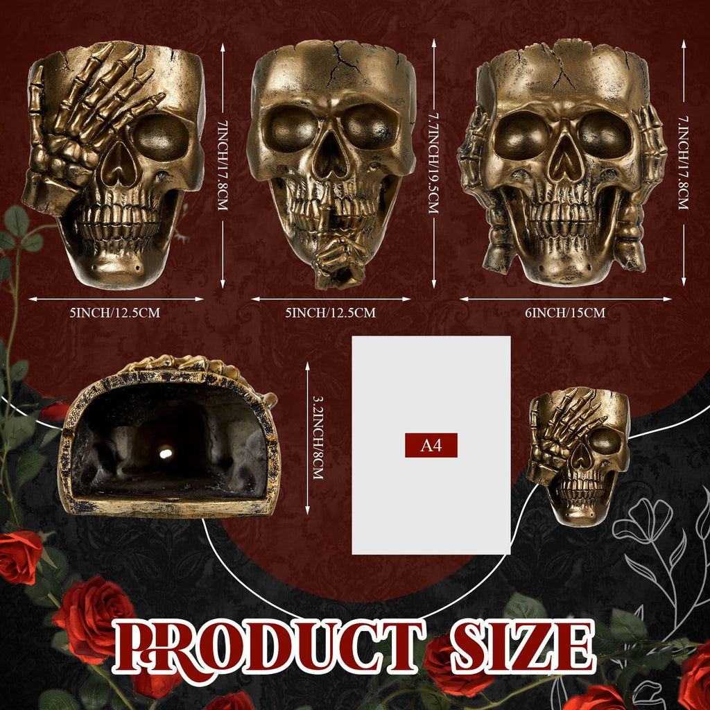 3 Pcs Skull Wall Planters, Gothic Hanging Skeleton Pot Set, Gold