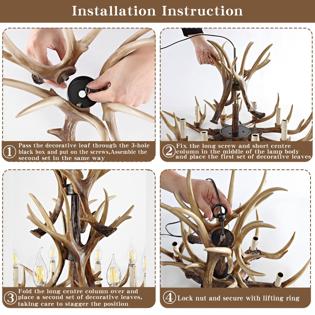 Pre-Assembled 8-Light Dual Layer Antler Chandelier, 24" Rustic