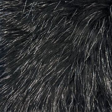 Black Tinsel Sparkle Glitter Long Pile Shaggy Faux Fur Fabric - Sold By The Yard - 60"