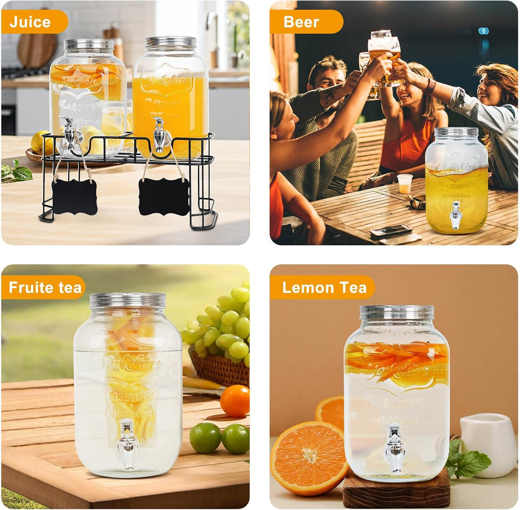 Gallon ,Beverage Jars with Stand - Set of 2