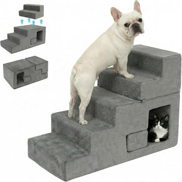 5-Step Dog Stairs for High Bed, 23" H Dog Steps for Bed, Pet Steps for Small Dogs and Cats with Non-Slip Washable