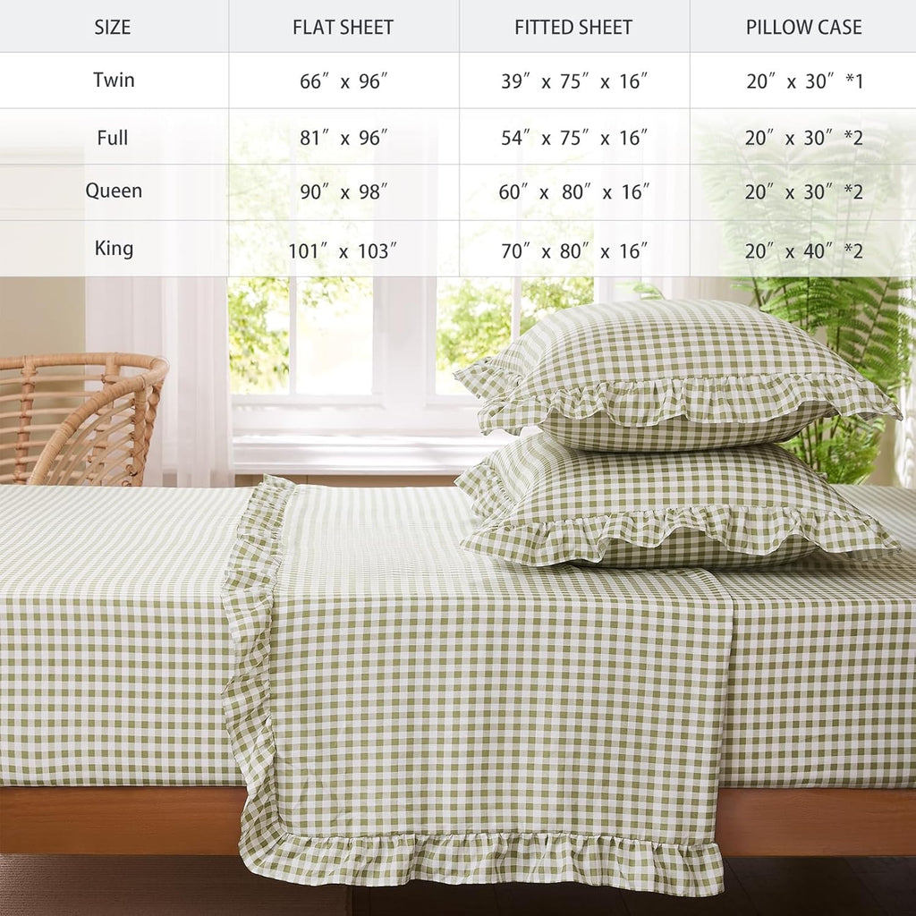 Queen Sheet Set, Lightweight Super Soft Brushed Microfiber Plaid Bed Sheets with 16" Deep Pocket, 4 Piece