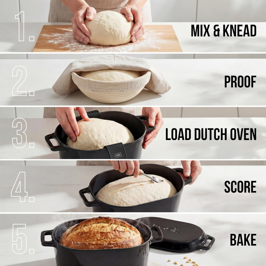 Oval Dutch Oven, for Bread Baking, Sourdough Loaf Pan, Dual Handles, Enameled Cast Iron, with Sling, Dishwasher Safe