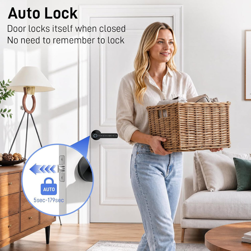 Smart Fingerprint Door Lock with Keypad, Keyless Entry Door Knob with Handle, Biometric Door Lock /Front