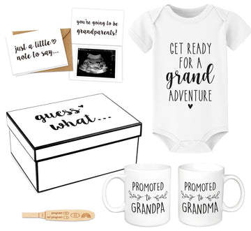Pregnancy Announcement for Grandparents, Baby Reveal Ideas Gifts - Promoted to Grandma & Grandpa Coffee Mug Set, Baby