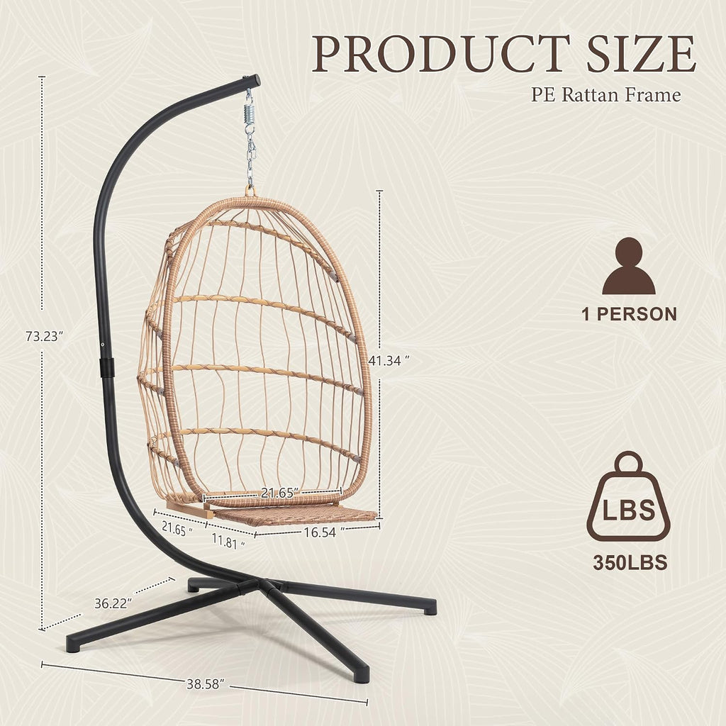 Hanging Egg Chair with Stand and Footrest for Indoor Outdoor, Beige | Hammock Egg Chairs with Footrest and UV