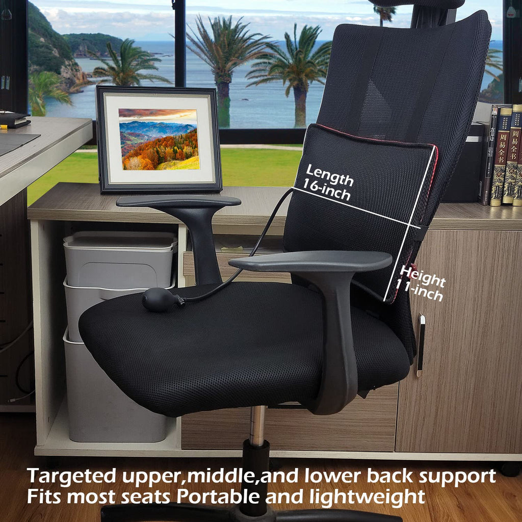 2Pack Inflatable Lumbar Support Pillow Chair and Car Seat, Back Support Cushion with Air Pump for Reducing Lower Back